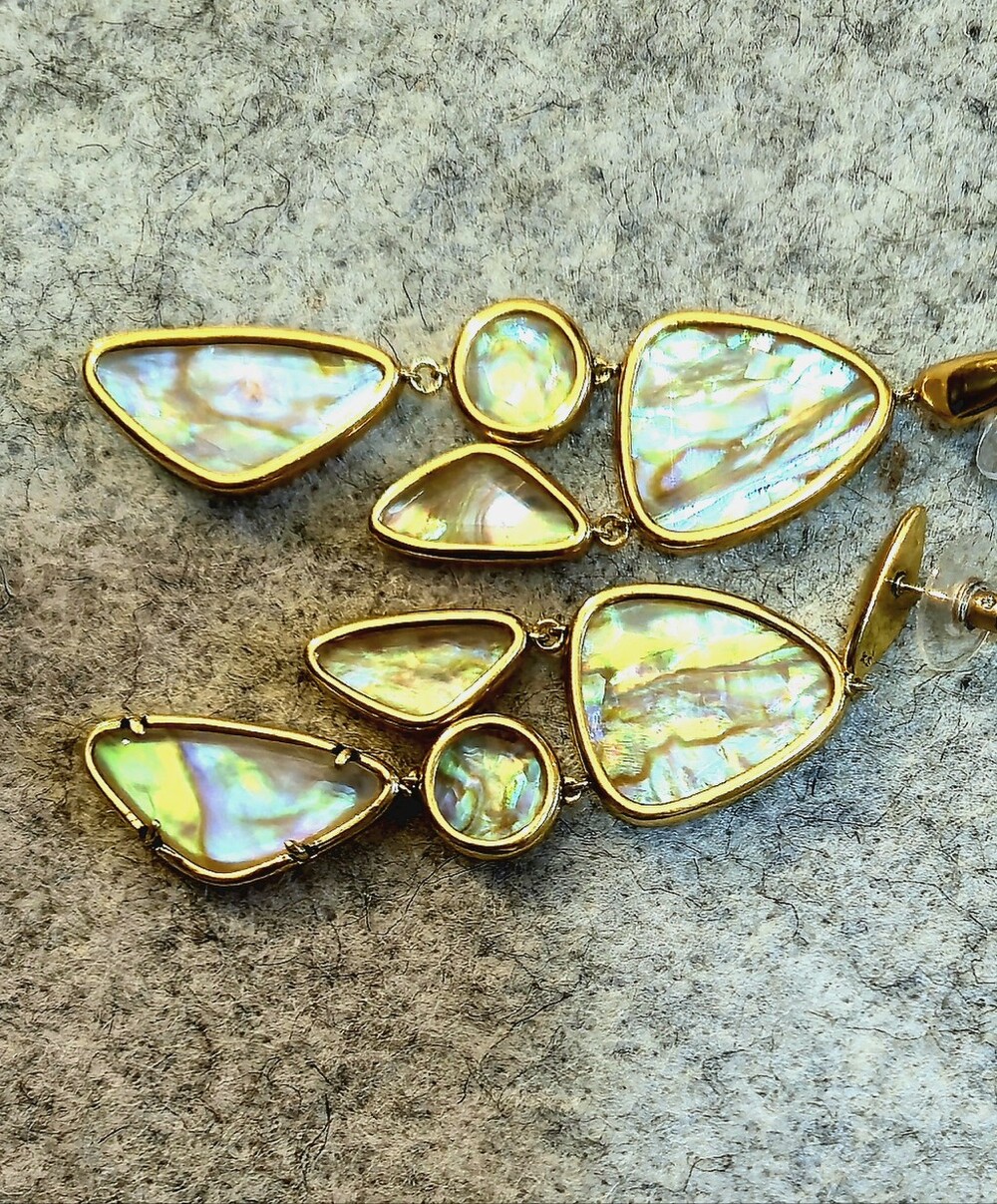 *EUC* Kendra Scott Gold-Tone Iridescent Abalone Drop Earrings And Pendant - Picture 4 of 4